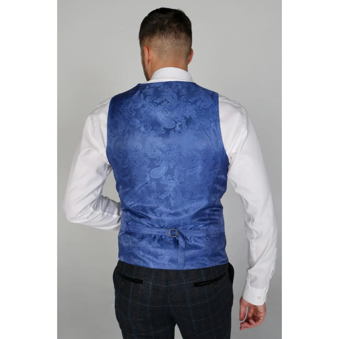 Harvey – Men’s Navy Check Waistcoat - Image 2