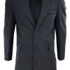 Herringbone Tweed 3/4 Long Overcoat-Charcoal