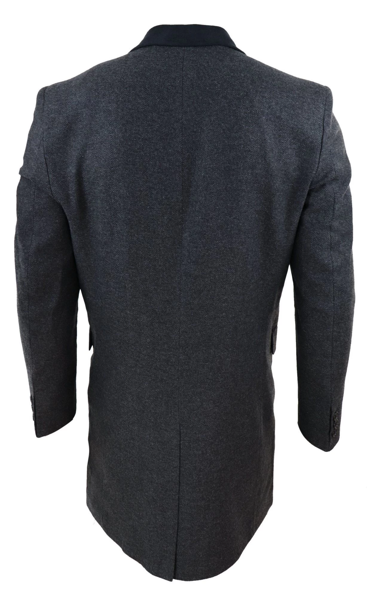 Herringbone Tweed 3/4 Long Overcoat-Charcoal - Image 5