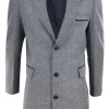 Herringbone Tweed 3/4 Long Overcoat-Grey