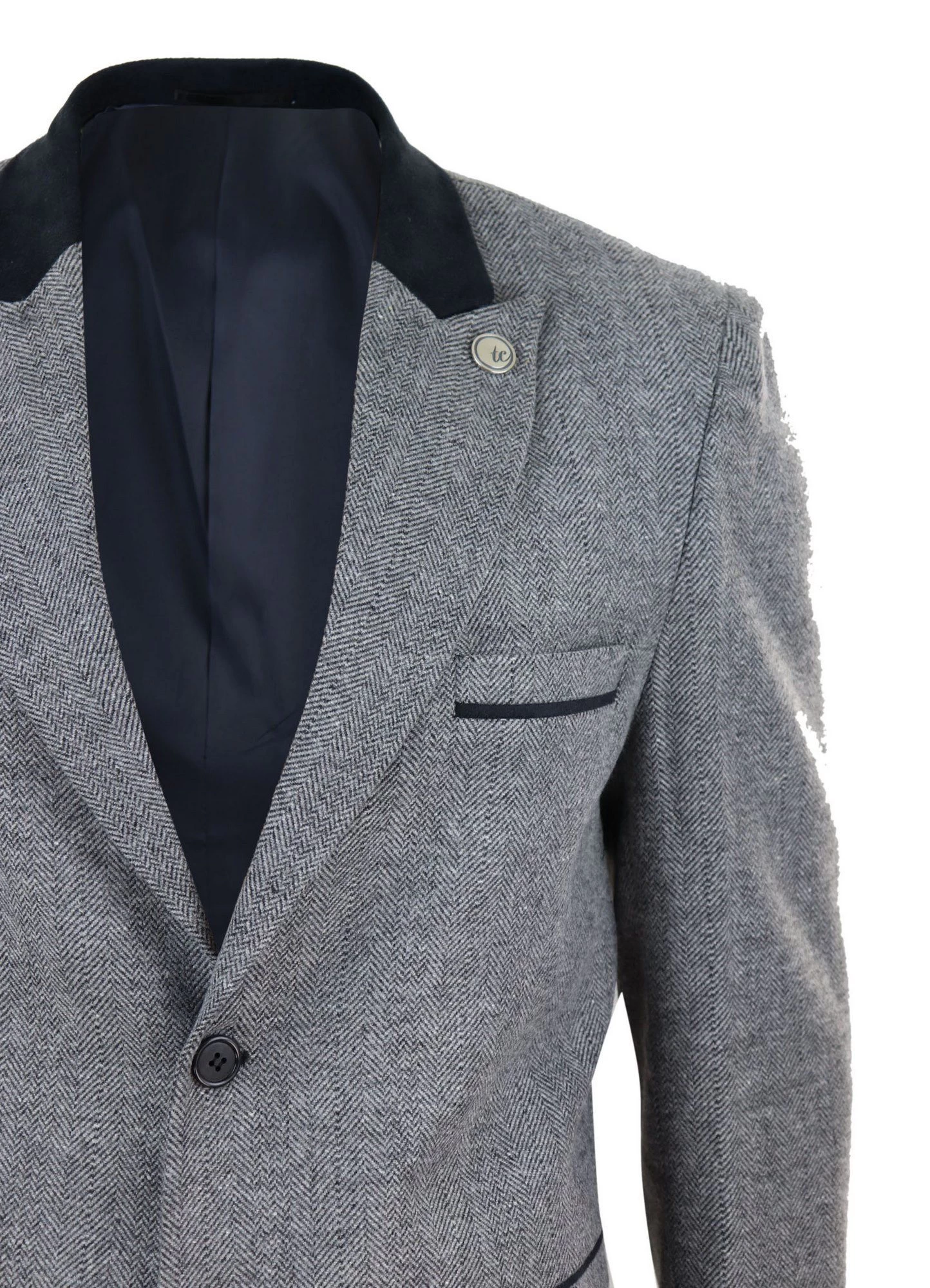 Herringbone Tweed 3/4 Long Overcoat-Grey - Image 3