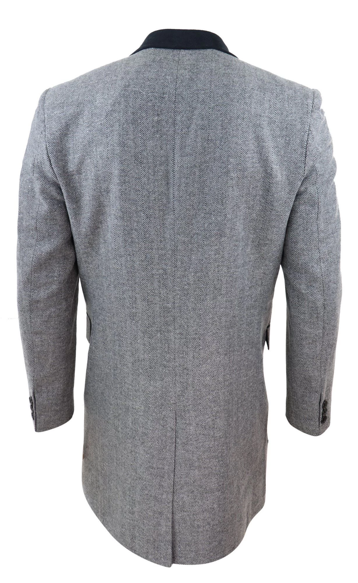 Herringbone Tweed 3/4 Long Overcoat-Grey - Image 5