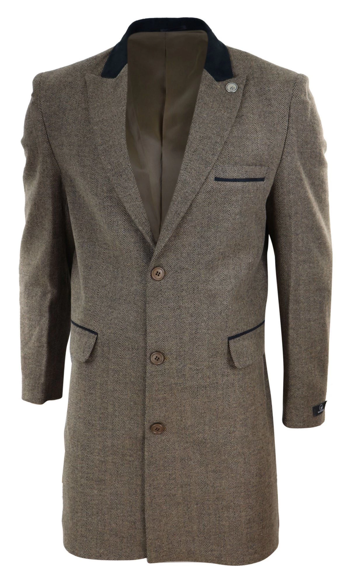 Herringbone Tweed 3/4 Long Overcoat-Oak - Image 2