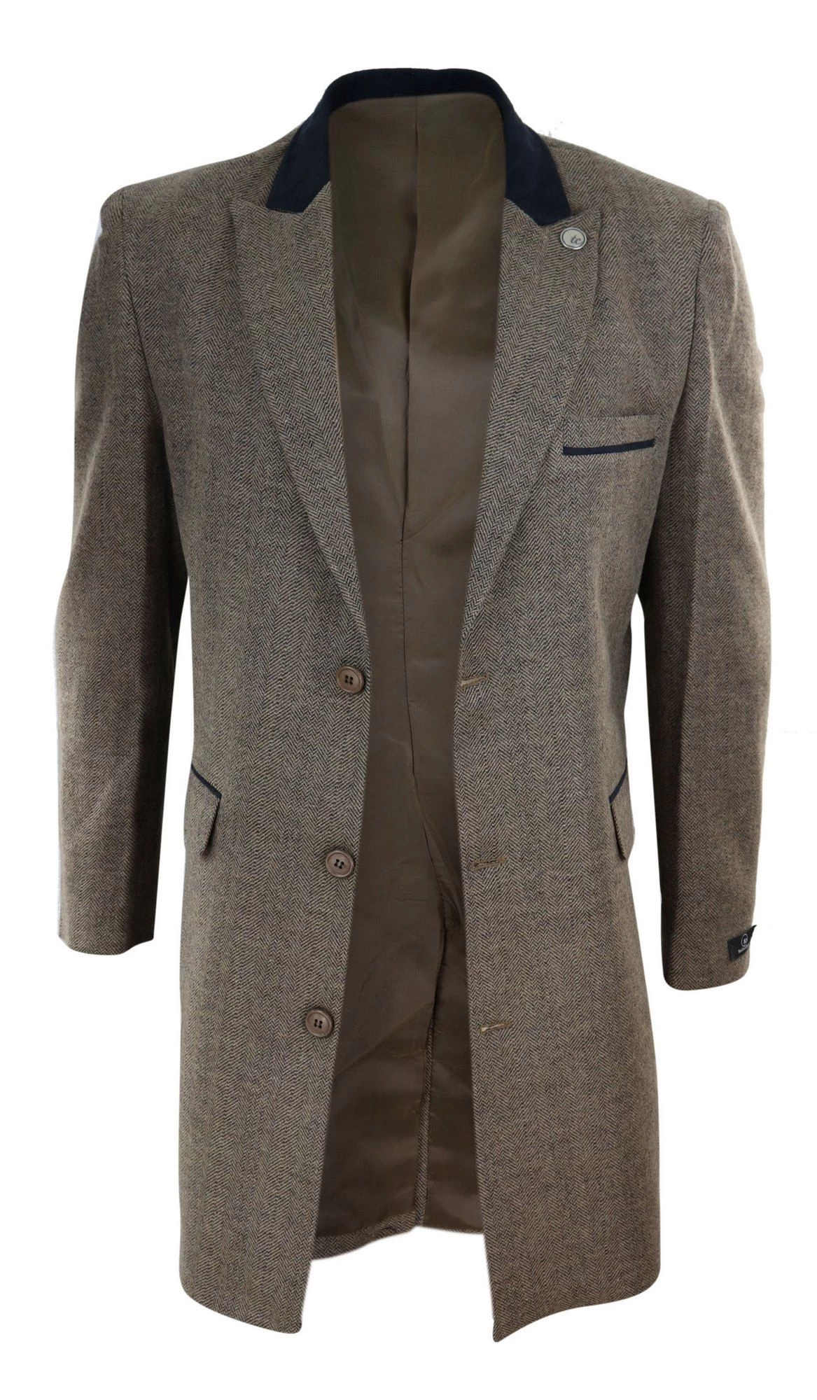 Herringbone Tweed 3/4 Long Overcoat-Oak - Image 3