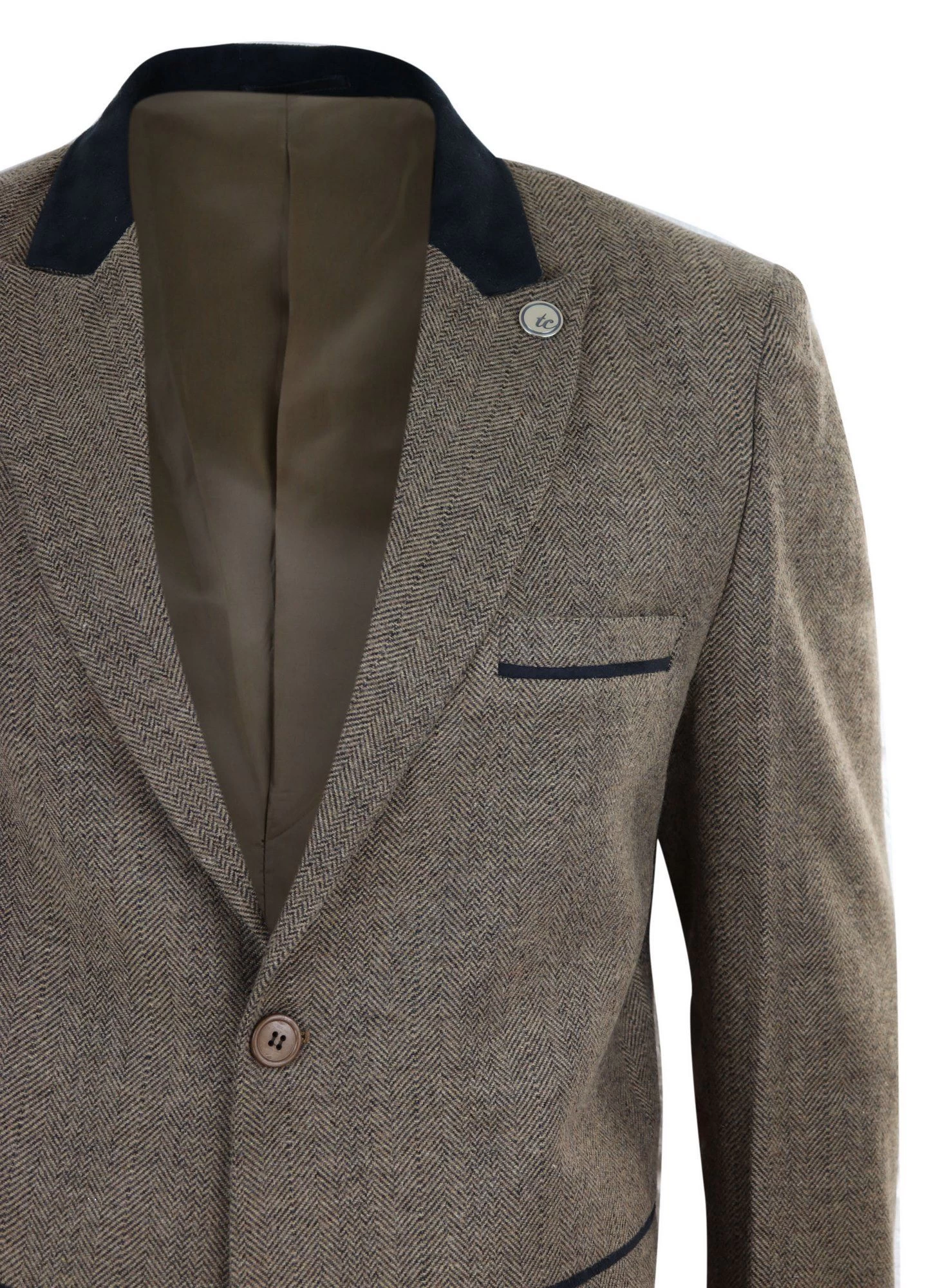 Herringbone Tweed 3/4 Long Overcoat-Oak - Image 4