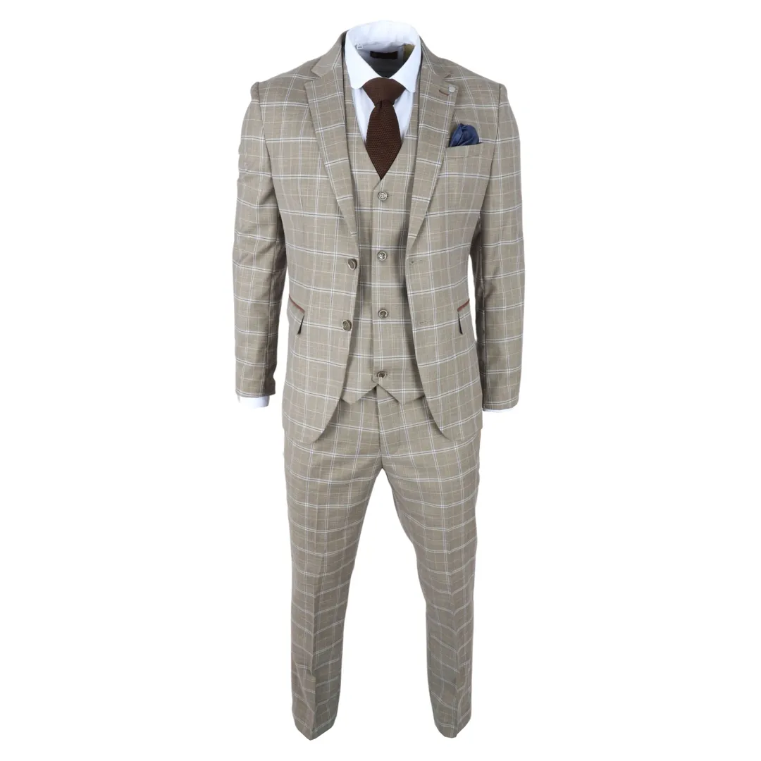 Hode – Men’s Brown Checked Plaid Tailored Fit 3 Piece Suit - Image 6
