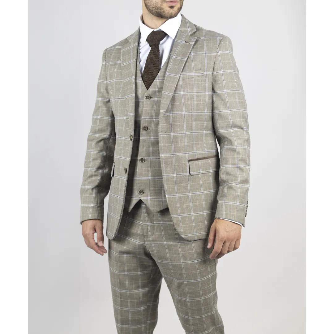 Hode – Men’s Brown Checked Plaid Tailored Fit 3 Piece Suit - Image 8