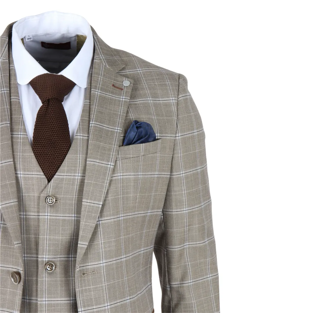 Hode – Men’s Brown Checked Plaid Tailored Fit 3 Piece Suit - Image 2