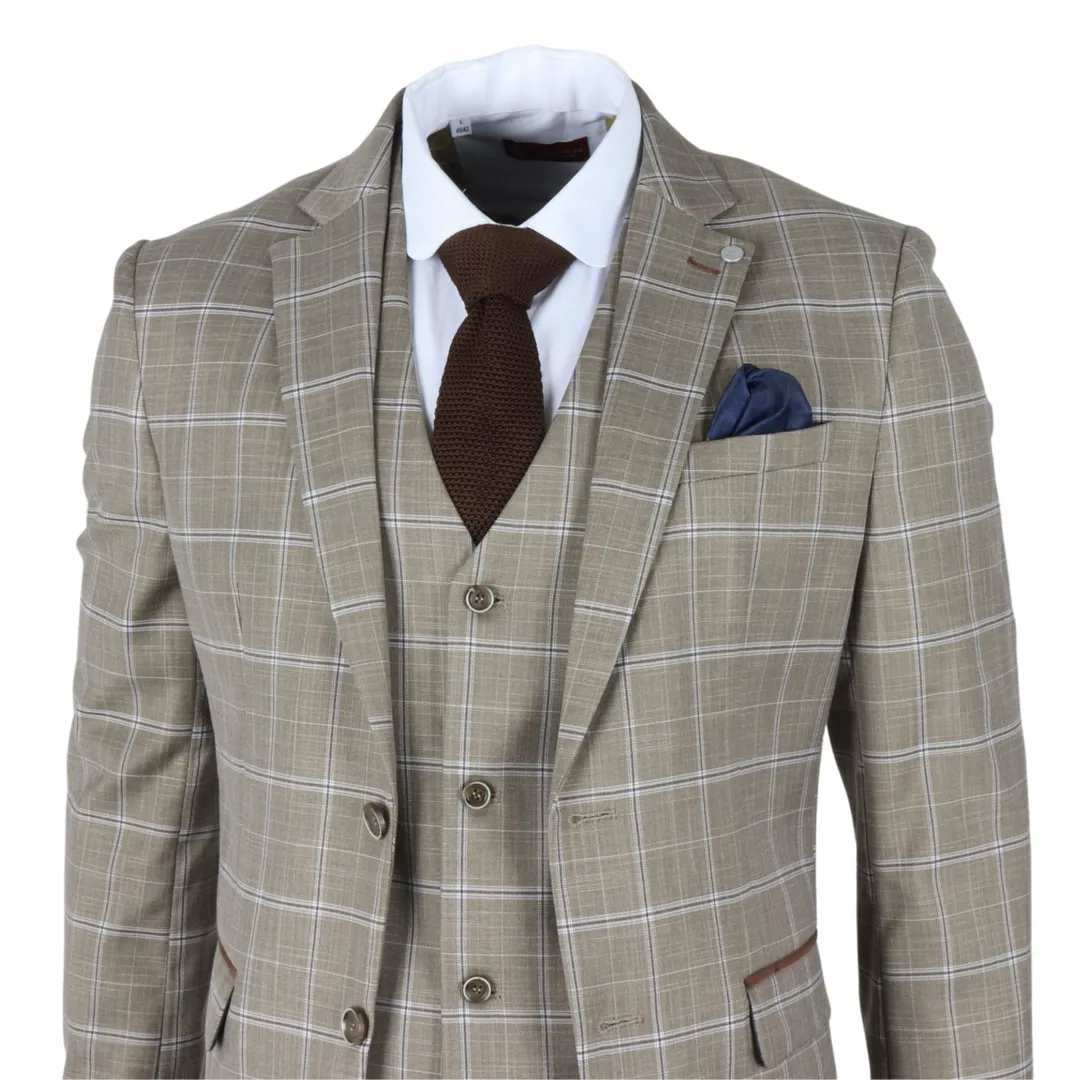 Hode – Men’s Brown Checked Plaid Tailored Fit 3 Piece Suit - Image 5