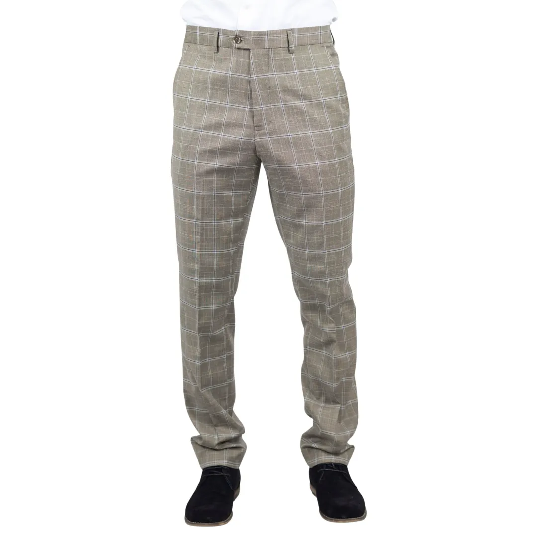 Hode β Menβs Brown Checked Formal Trousers