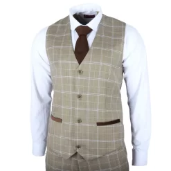 Hode – Men’s Brown Checked Tailored Fit Waistcoat