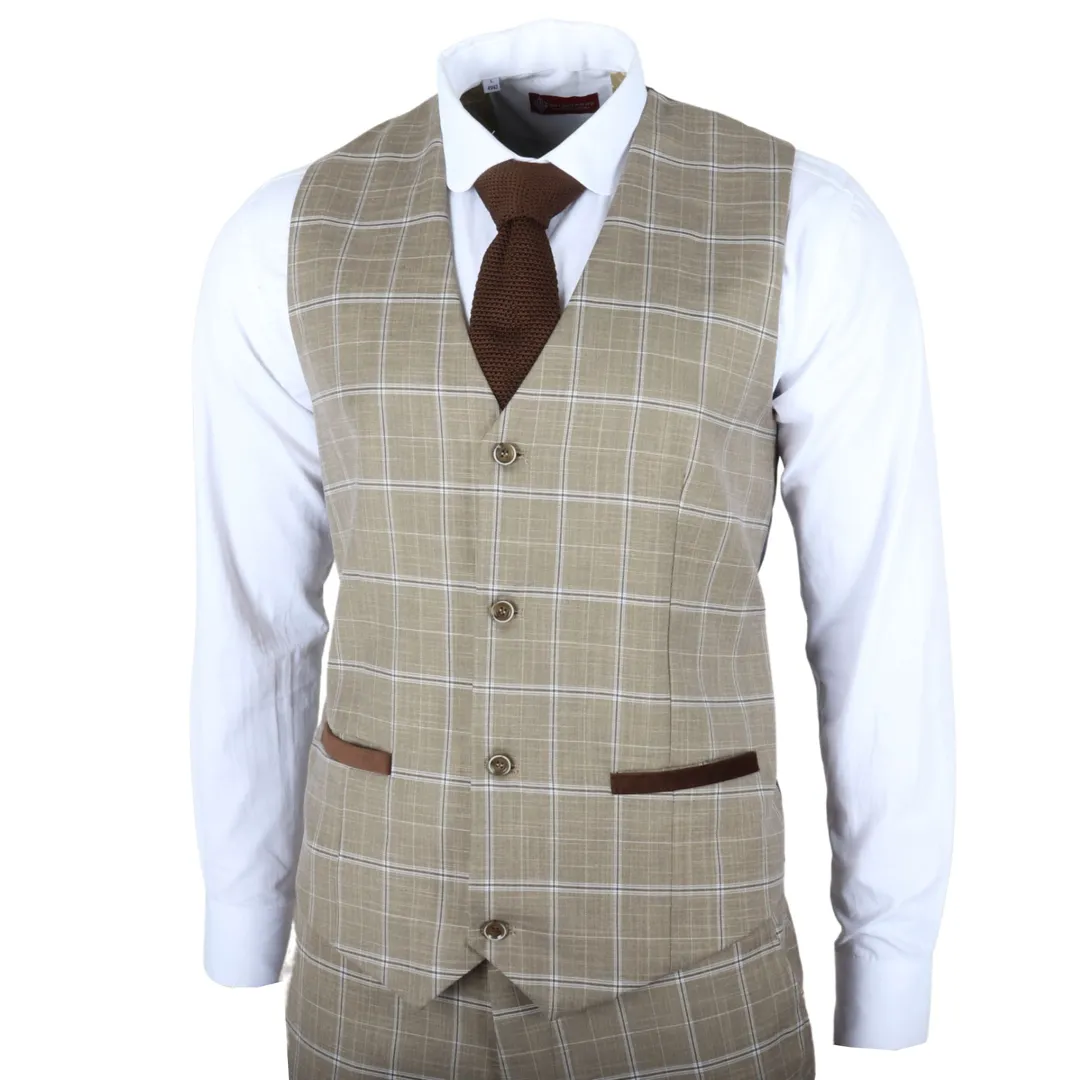 Hode โ Menโs Brown Checked Tailored Fit Waistcoat