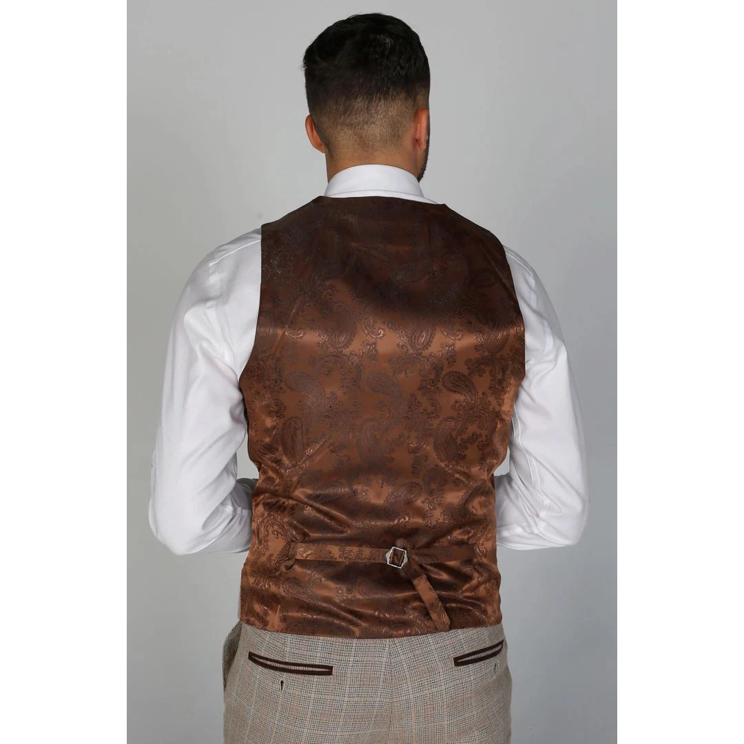 Holland – Men’s Beige Check Waistcoat - Image 2