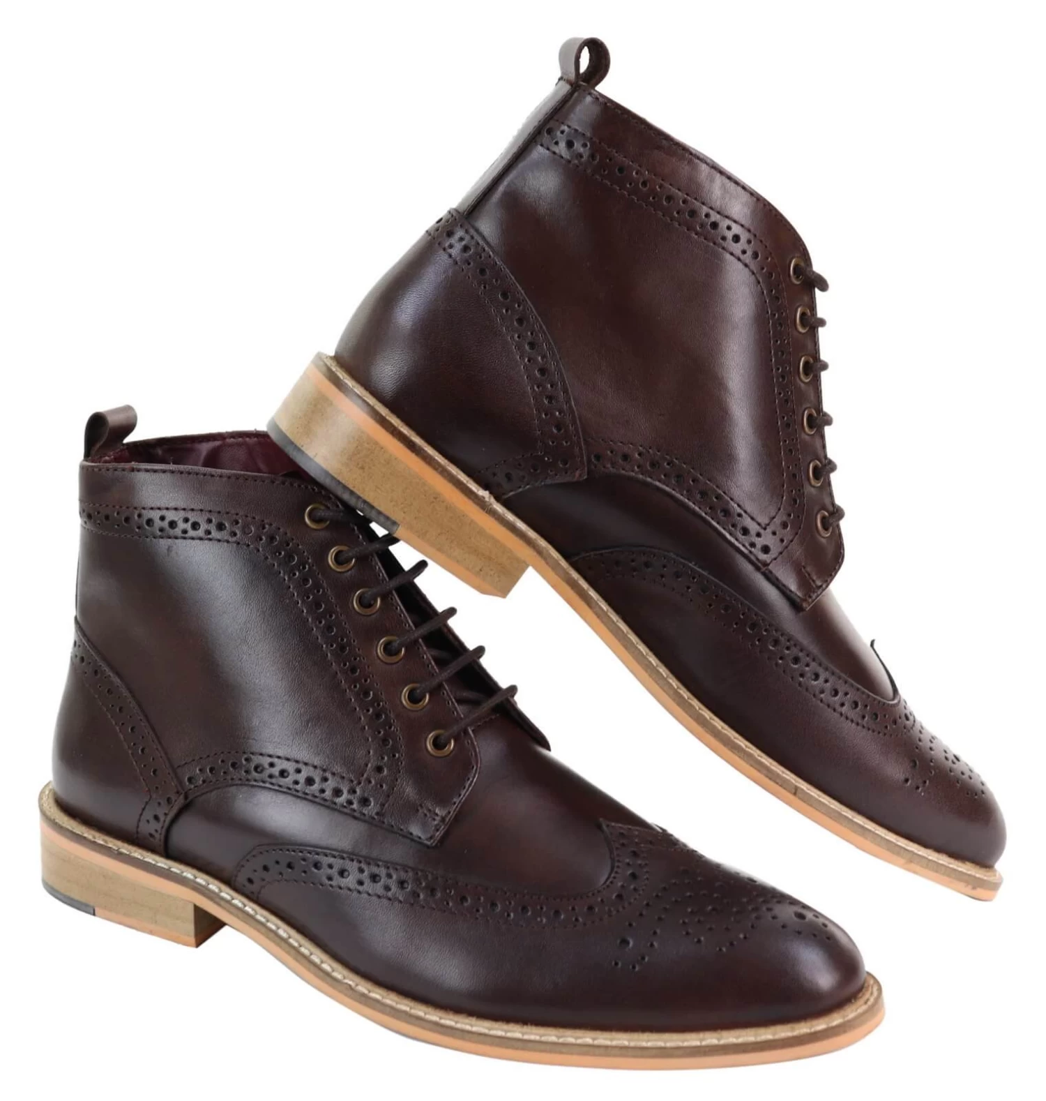 Mens Brogue Ankle Boots Brown - Image 2