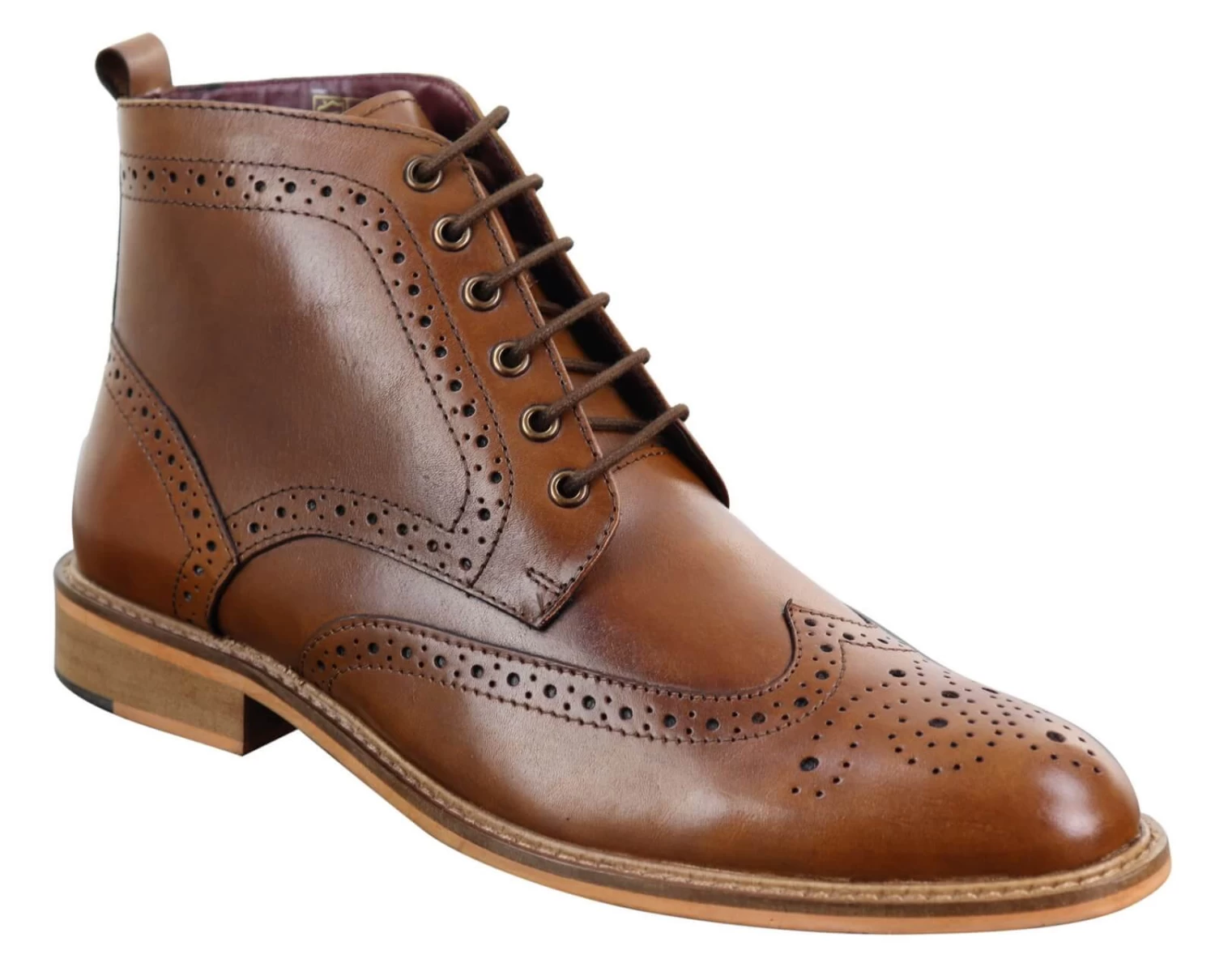 Mens Brogue Ankle Boots Tan - Image 2