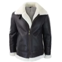Men’s Leather Sherling Sheepskin Hood Jacket Aviator Flying Pilot