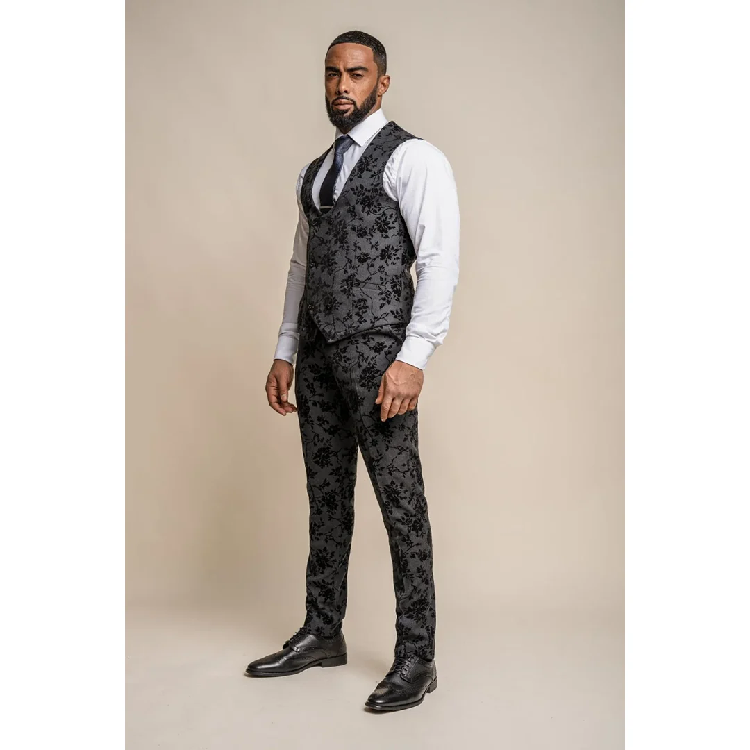 Georgi – Men’s Black Floral Waistcoat - Image 4