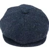Mens Herringbone Blue Tweed 8 Panel Cap