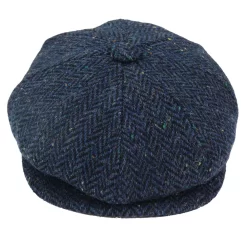 Mens Herringbone Blue Tweed 8 Panel Cap