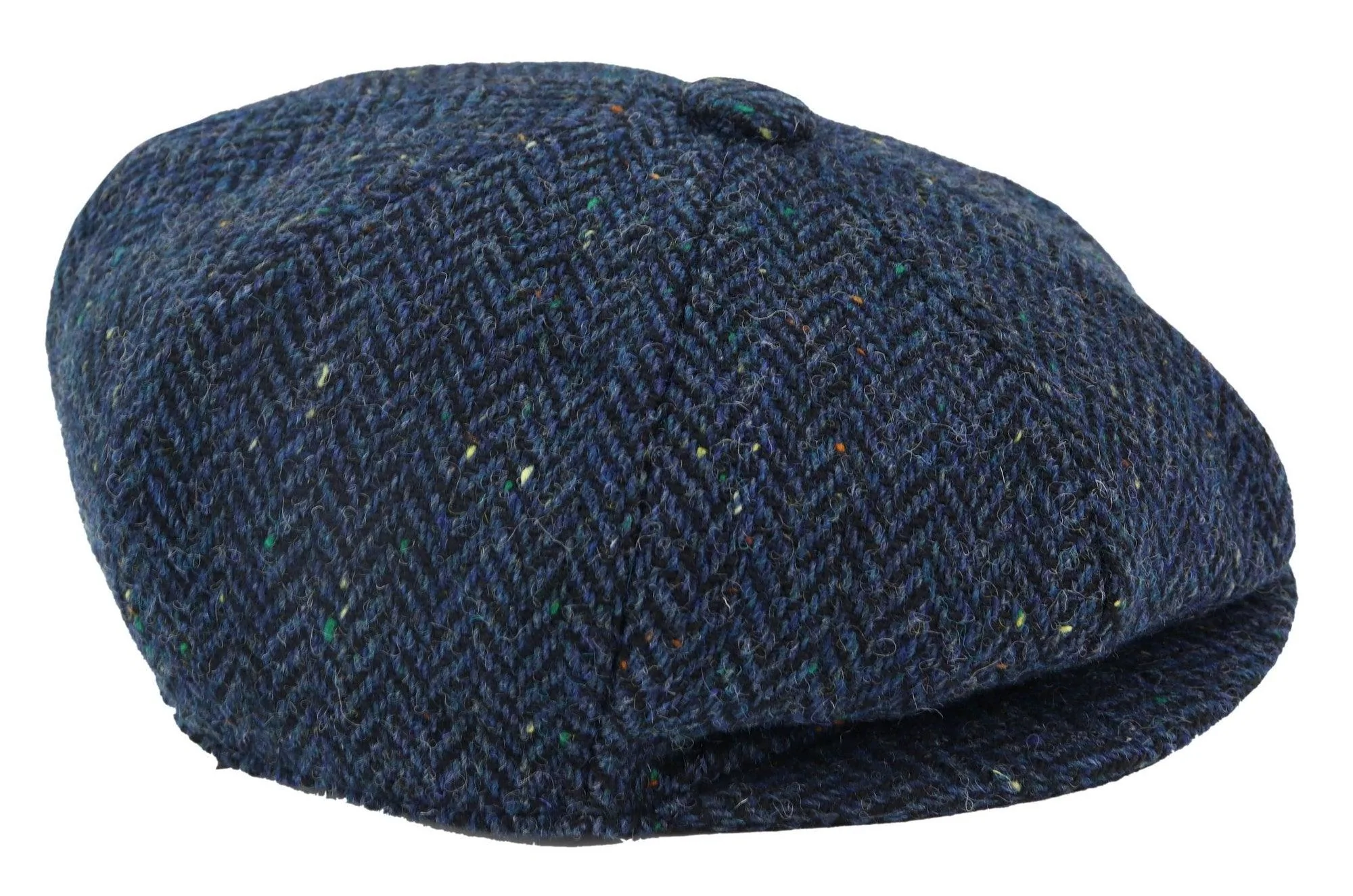 Mens Herringbone Blue Tweed 8 Panel Cap - Image 2