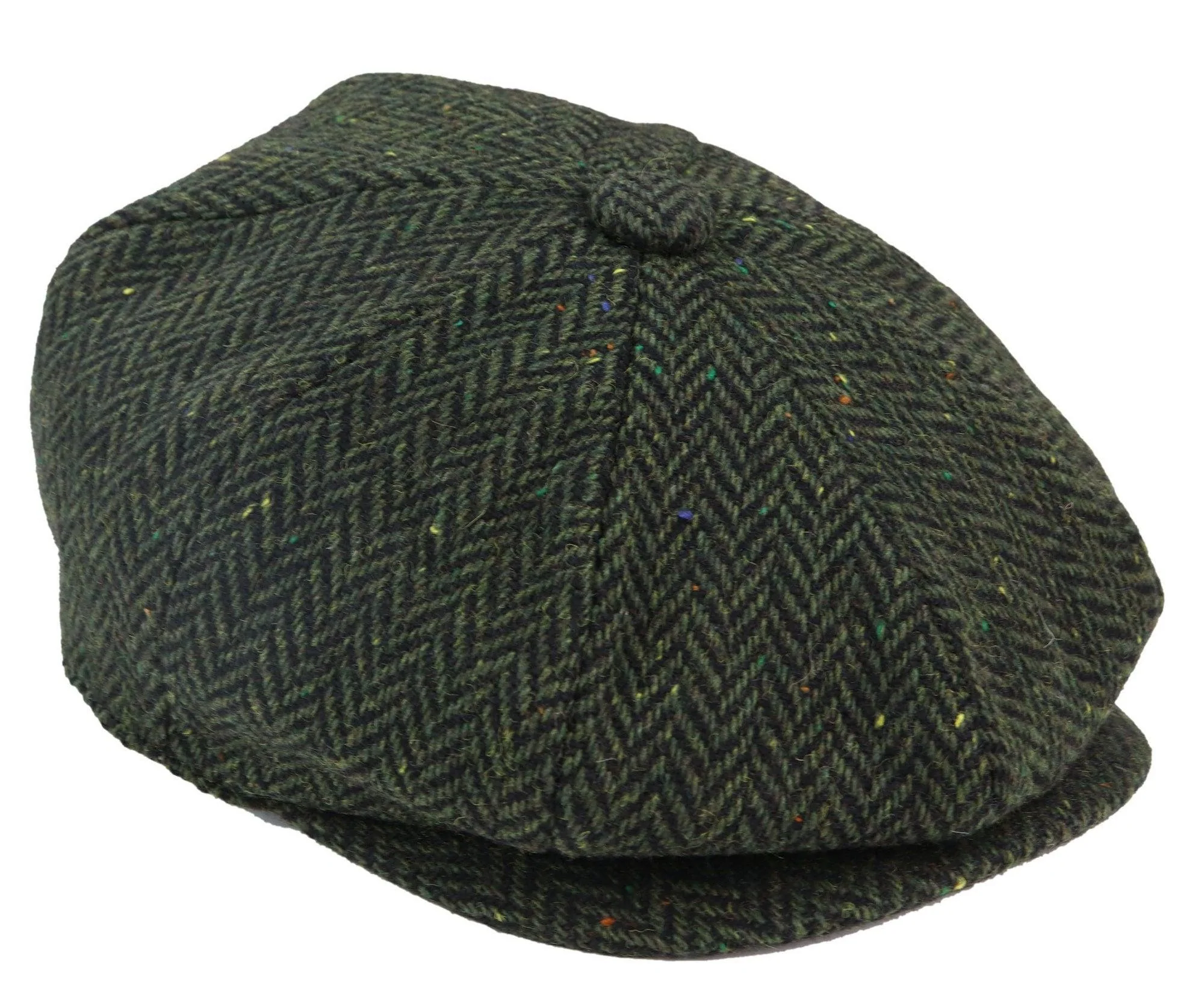 Mens Herringbone Tweed 8 Panel Cap Olive - Image 4