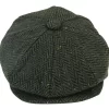 Mens Herringbone Tweed 8 Panel Cap Olive