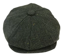 Mens Herringbone Tweed 8 Panel Cap Olive