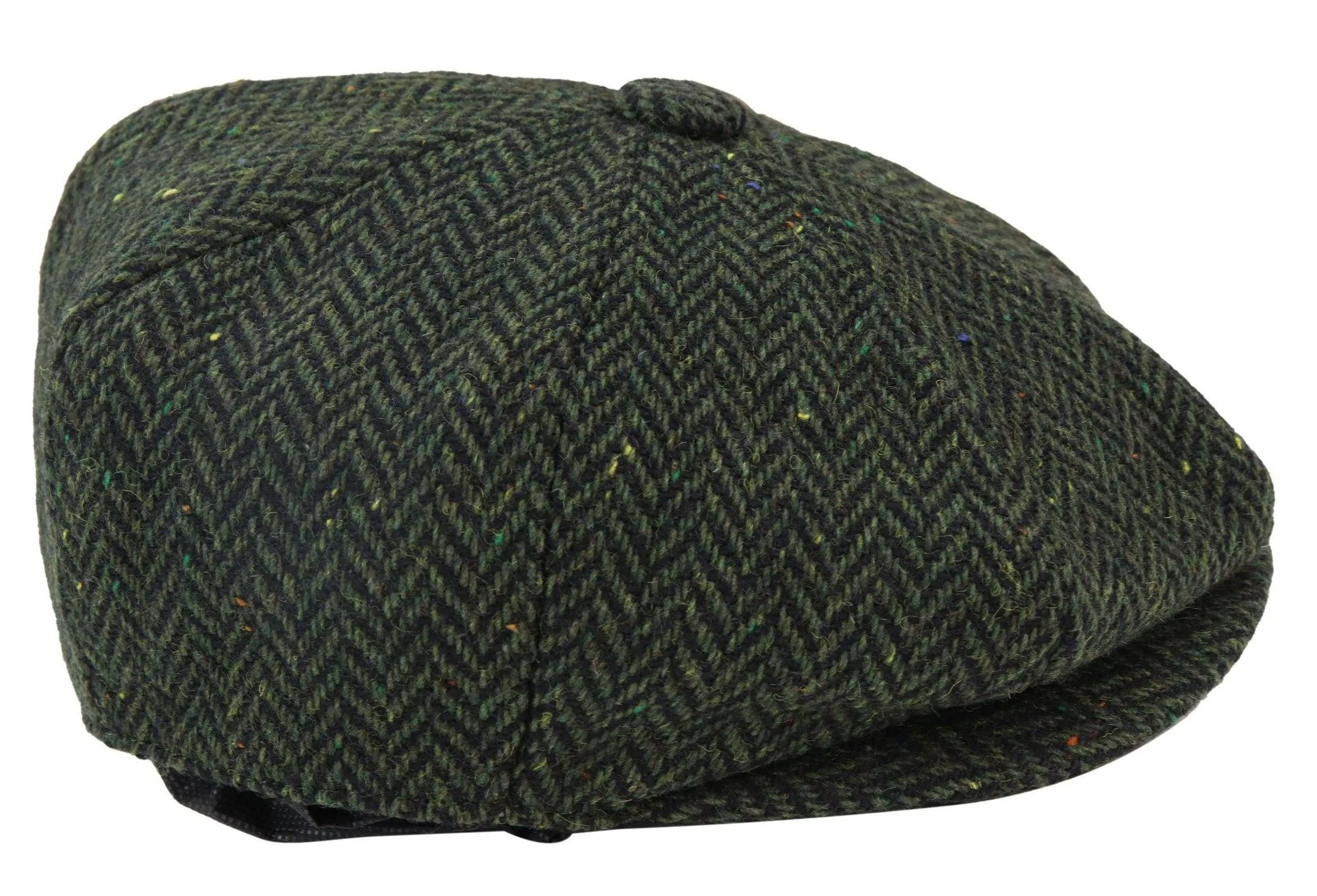 Mens Herringbone Tweed 8 Panel Cap Olive - Image 2