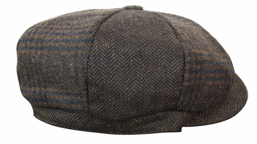 HT6325 β Mens Check Herringbone Tweed Mix Newsboy 8 Panel Hat - Image 6