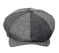 HT6325 – Mens Check Herringbone Tweed Mix Newsboy 8 Panel Hat