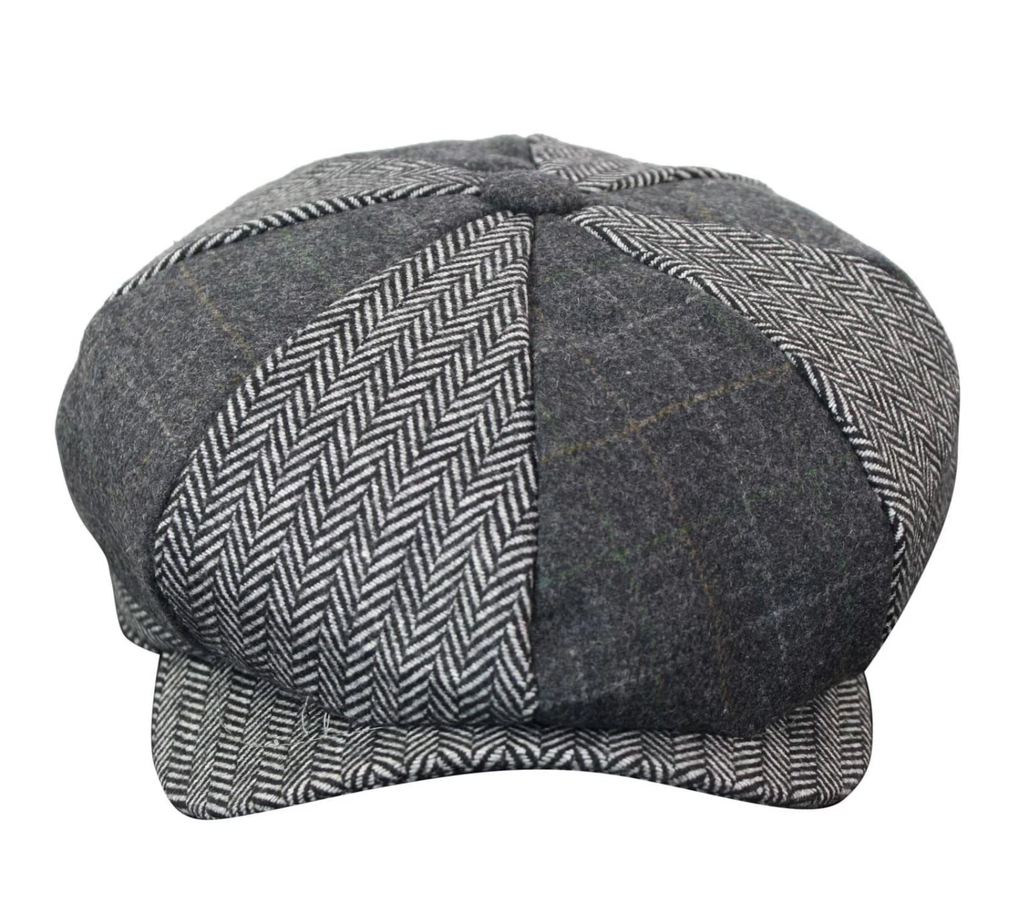 HT6325 β Mens Check Herringbone Tweed Mix Newsboy 8 Panel Hat