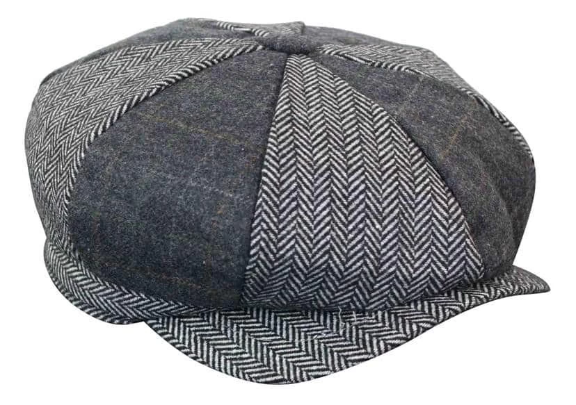HT6325 β Mens Check Herringbone Tweed Mix Newsboy 8 Panel Hat - Image 2