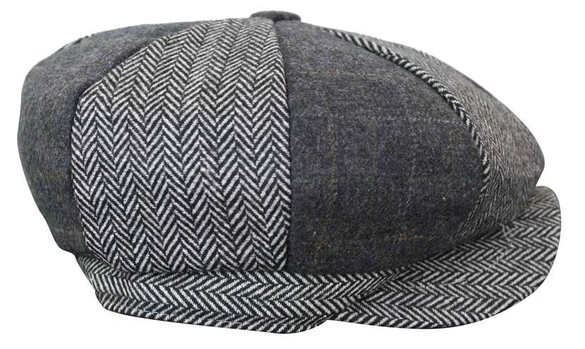 HT6325 β Mens Check Herringbone Tweed Mix Newsboy 8 Panel Hat - Image 3