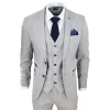 Hugo Men’s Light Grey 3-Piece Suit With Navy Blue Check And Velvet Trims