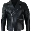 Infinity Real Leather Cross Zip Cow Hide Padded Mens Biker Jacket White Black Brando Vintage-Black