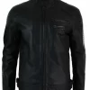 Real Leather Slim Fit Washed Black Zip Mens Biker Jacket Short Casual