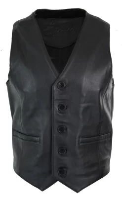 Infinity 153 Napa – Mens Real Leather Gilet Waistcoat Classic Vintage Retro Black