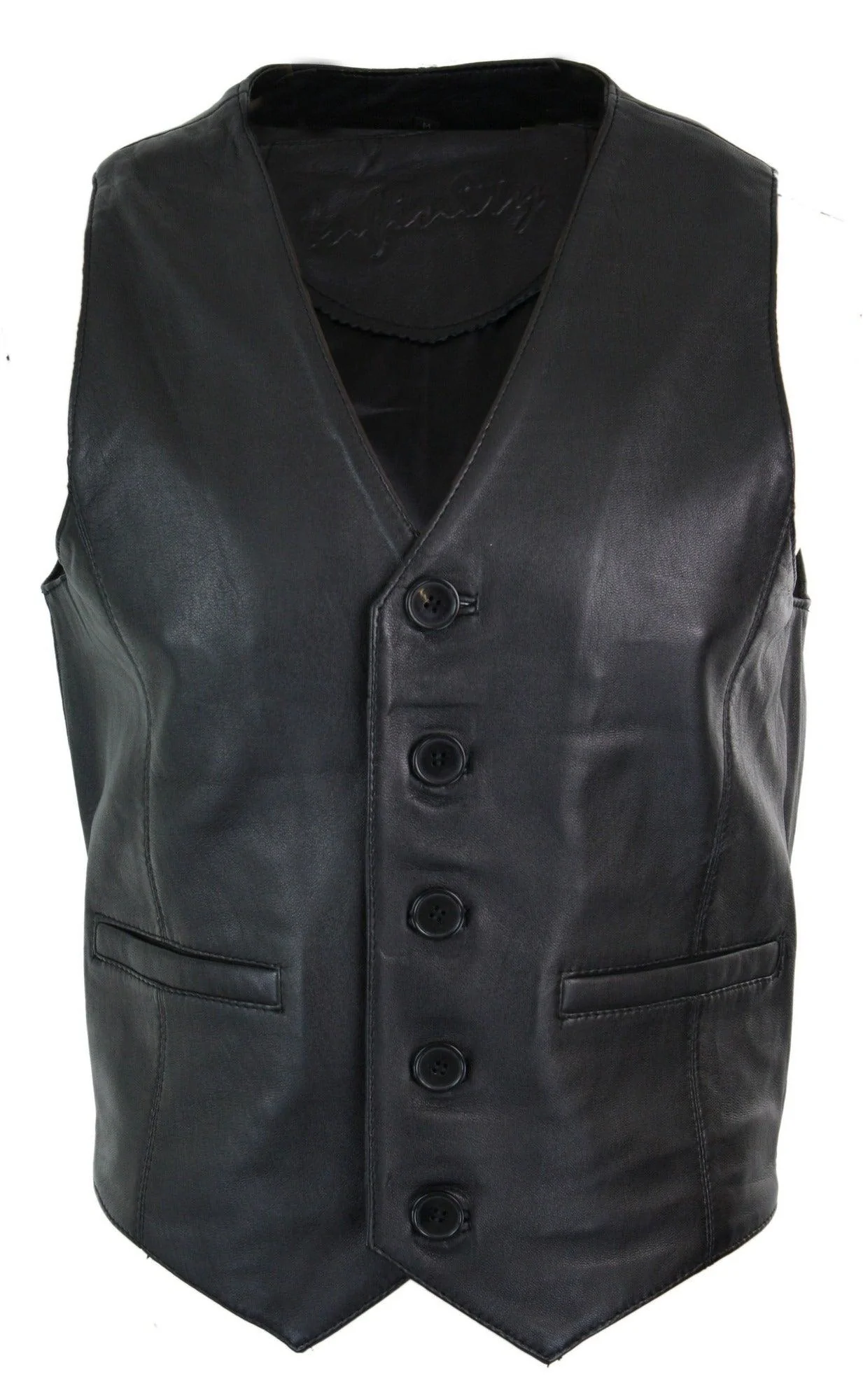 Infinity 153 Napa β Mens Real Leather Gilet Waistcoat Classic Vintage Retro Black