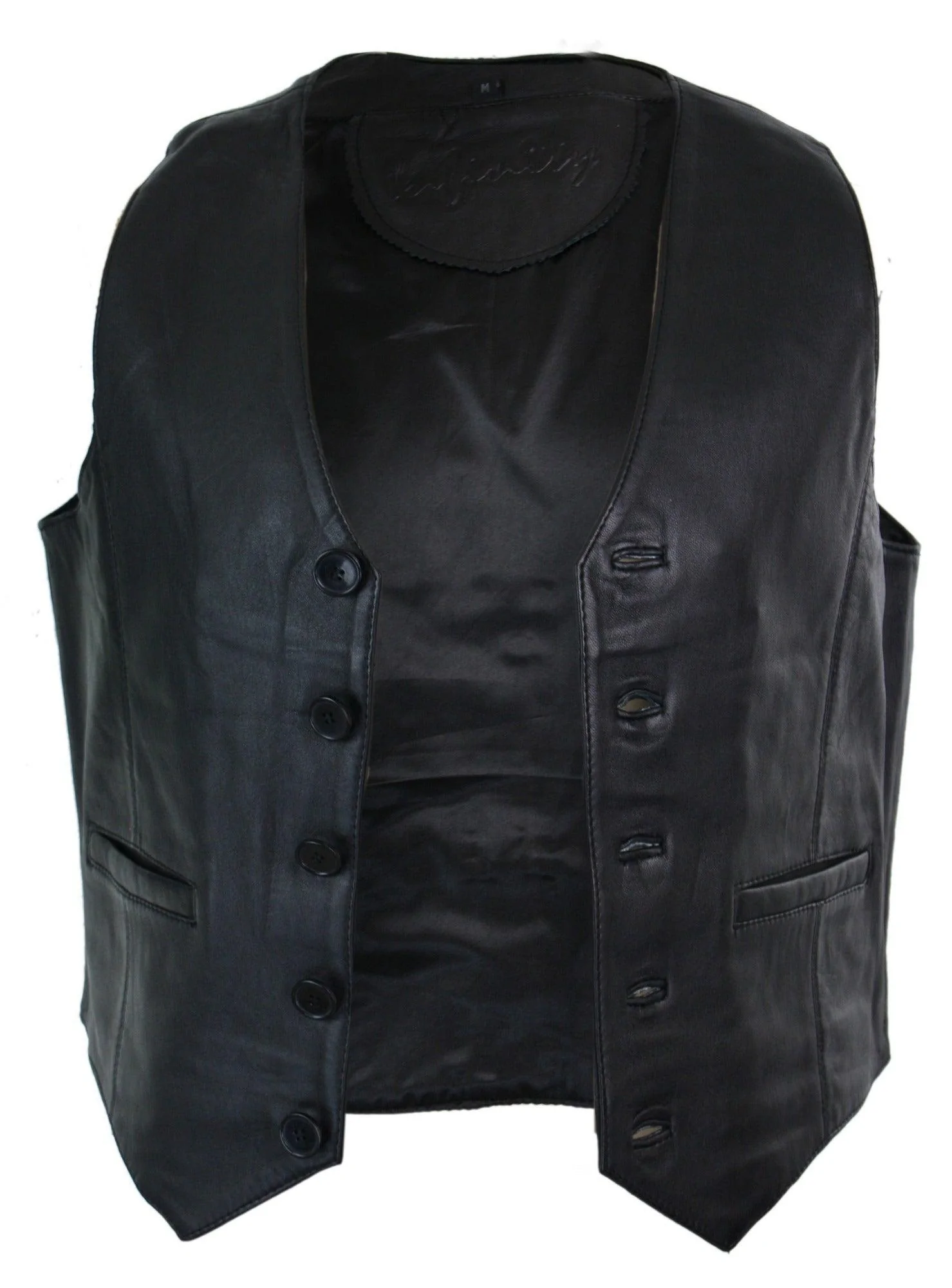 Infinity 153 Napa β Mens Real Leather Gilet Waistcoat Classic Vintage Retro Black - Image 2
