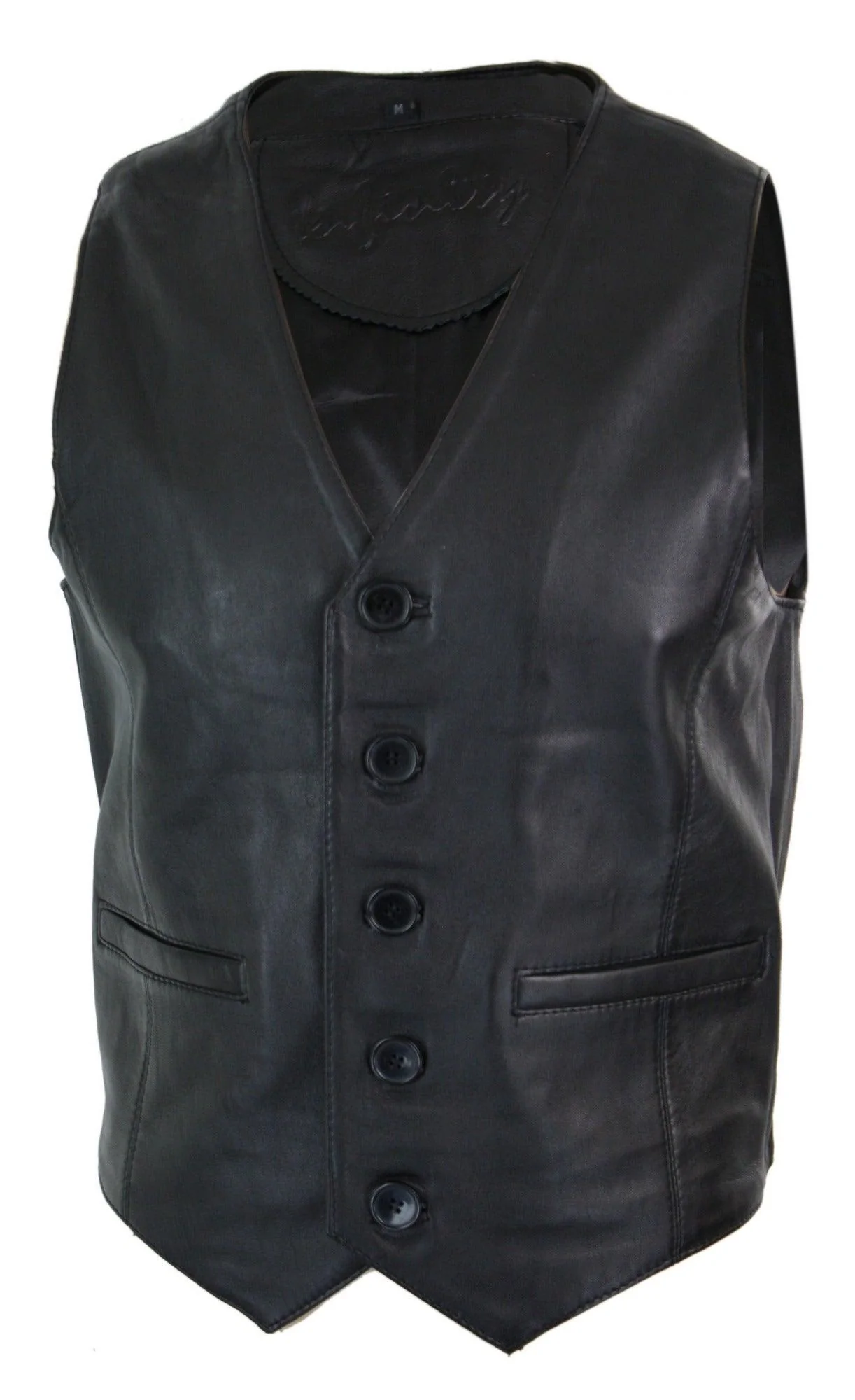 Infinity 153 Napa β Mens Real Leather Gilet Waistcoat Classic Vintage Retro Black - Image 3