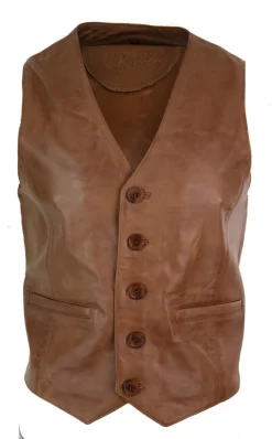 Infinity 153 Napa – Mens Real Leather Gilet Waistcoat Classic Vintage Retro Camel