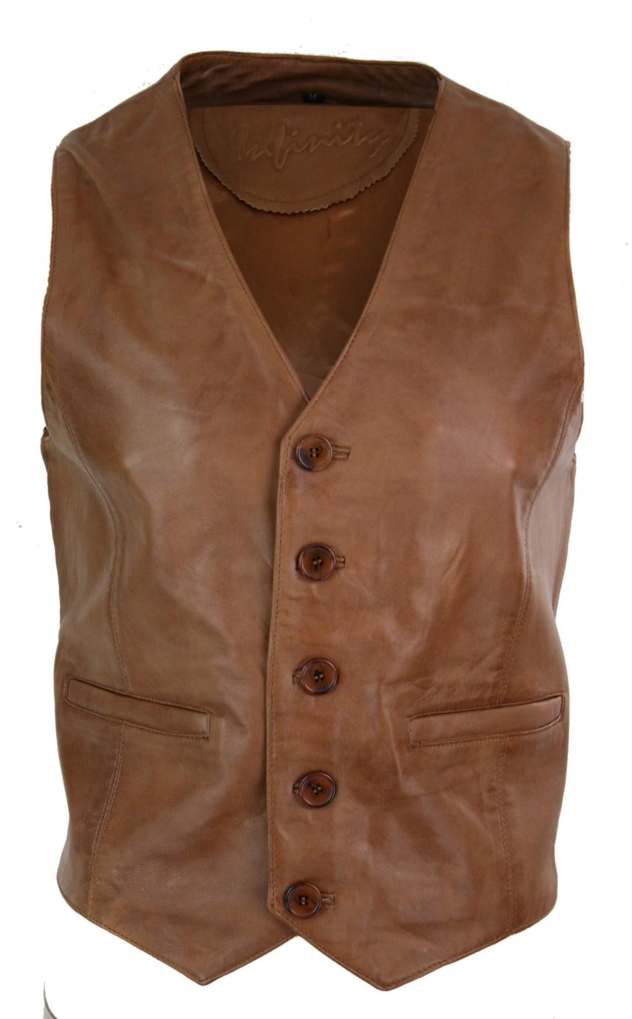 Infinity 153 Napa β Mens Real Leather Gilet Waistcoat Classic Vintage Retro Camel