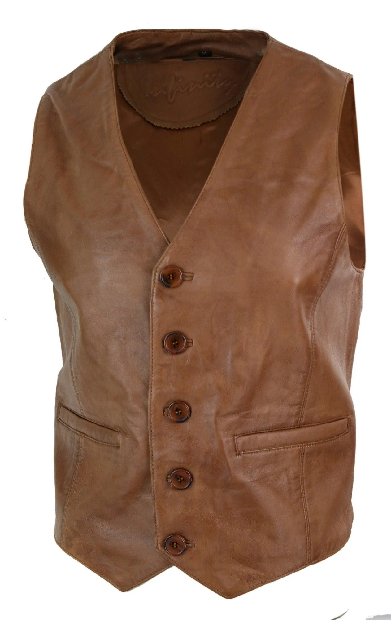 Infinity 153 Napa β Mens Real Leather Gilet Waistcoat Classic Vintage Retro Camel - Image 3