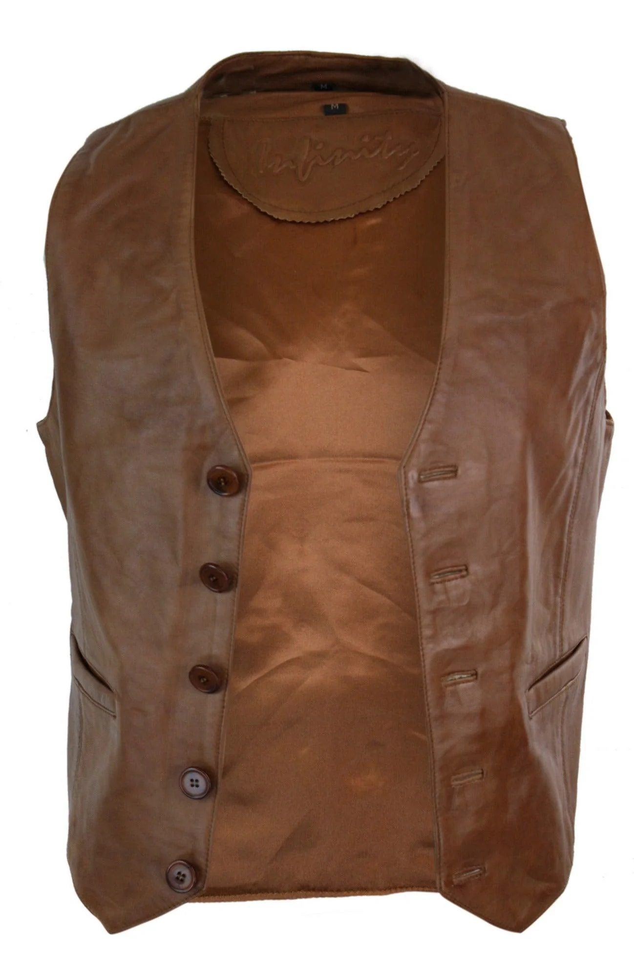 Infinity 153 Napa β Mens Real Leather Gilet Waistcoat Classic Vintage Retro Camel - Image 4