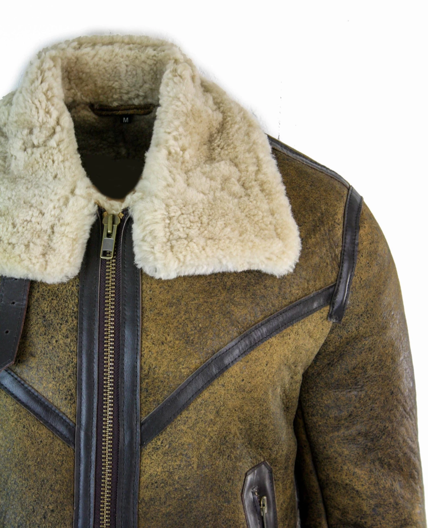Infinity EK01 Mens Sherling Real Sheepskin Leather Viking Vintage RAF Jacket Brown Cream Fur - Image 2