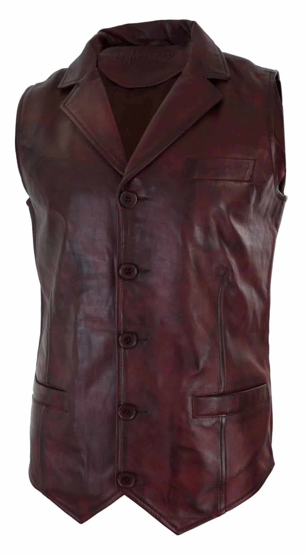 Infinity Mens Real Leather Tan Brown Black Smart Casual Gilet Waistcoat Vintage Retro-Burgundy - Image 4
