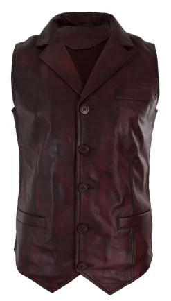 Infinity Mens Real Leather Tan Brown Black Smart Casual Gilet Waistcoat Vintage Retro-Burgundy