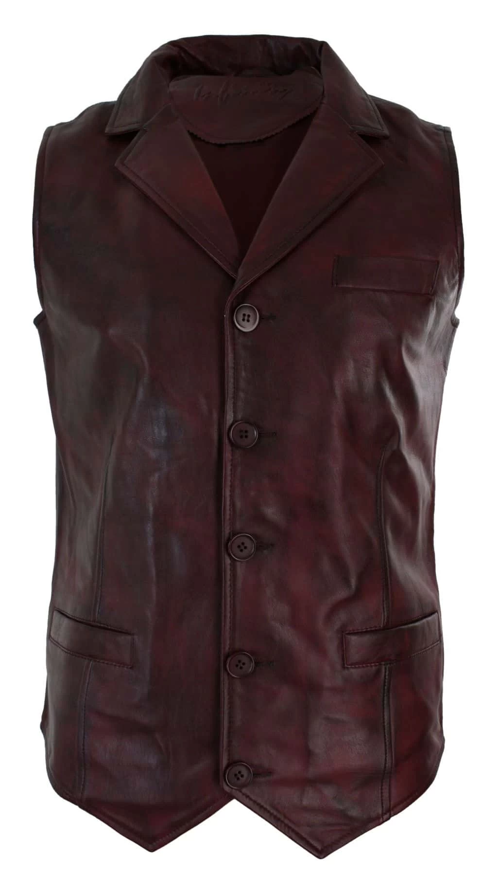 Infinity Mens Real Leather Tan Brown Black Smart Casual Gilet Waistcoat Vintage Retro-Burgundy