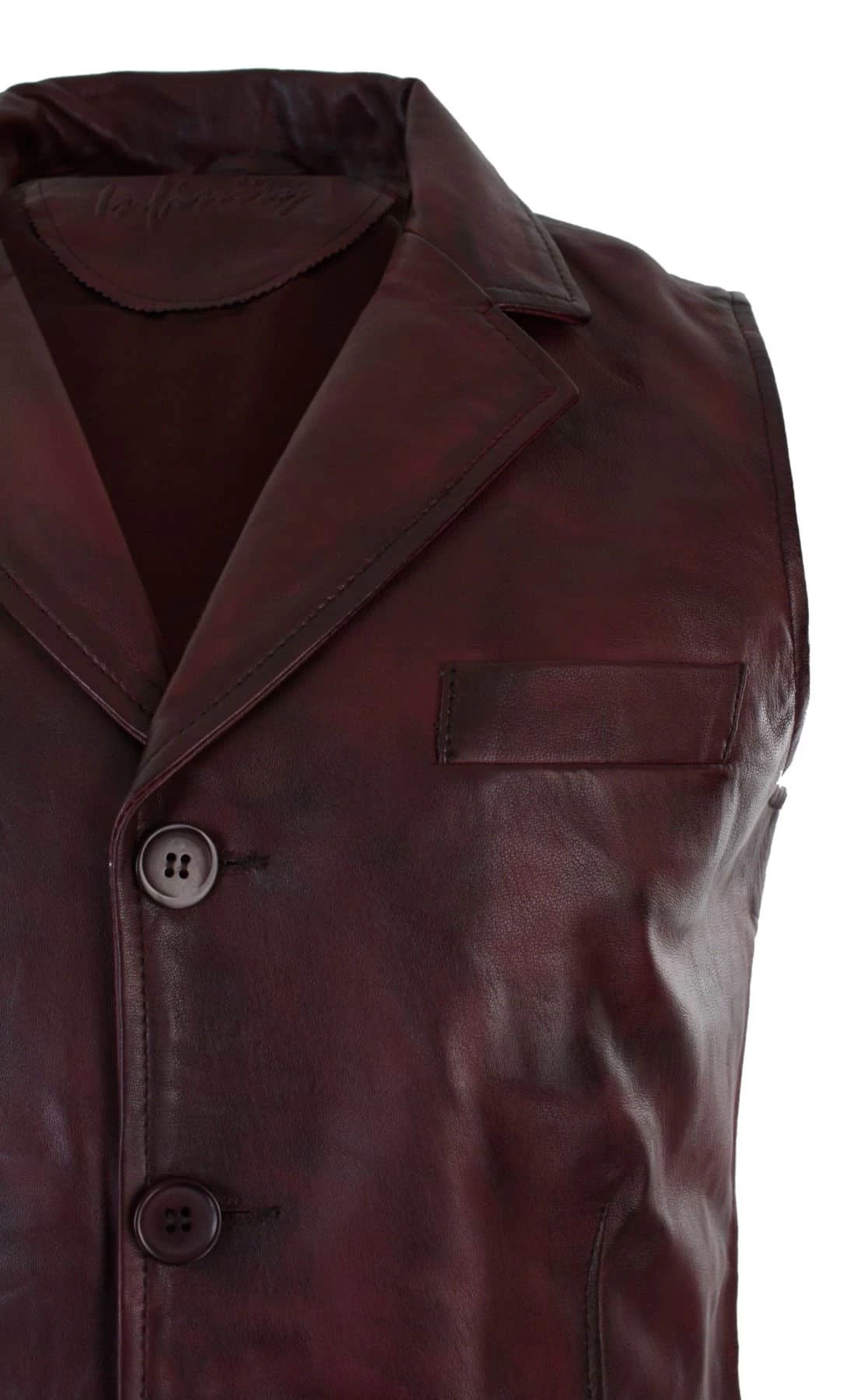 Infinity Mens Real Leather Tan Brown Black Smart Casual Gilet Waistcoat Vintage Retro-Burgundy - Image 2