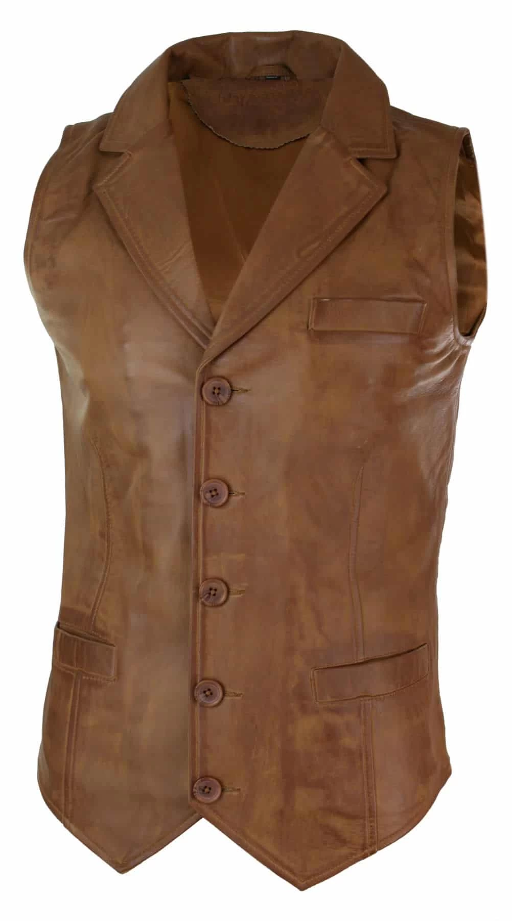 Infinity Mens Real Leather Tan Brown Black Smart Casual Gilet Waistcoat Vintage Retro-Tan - Image 3